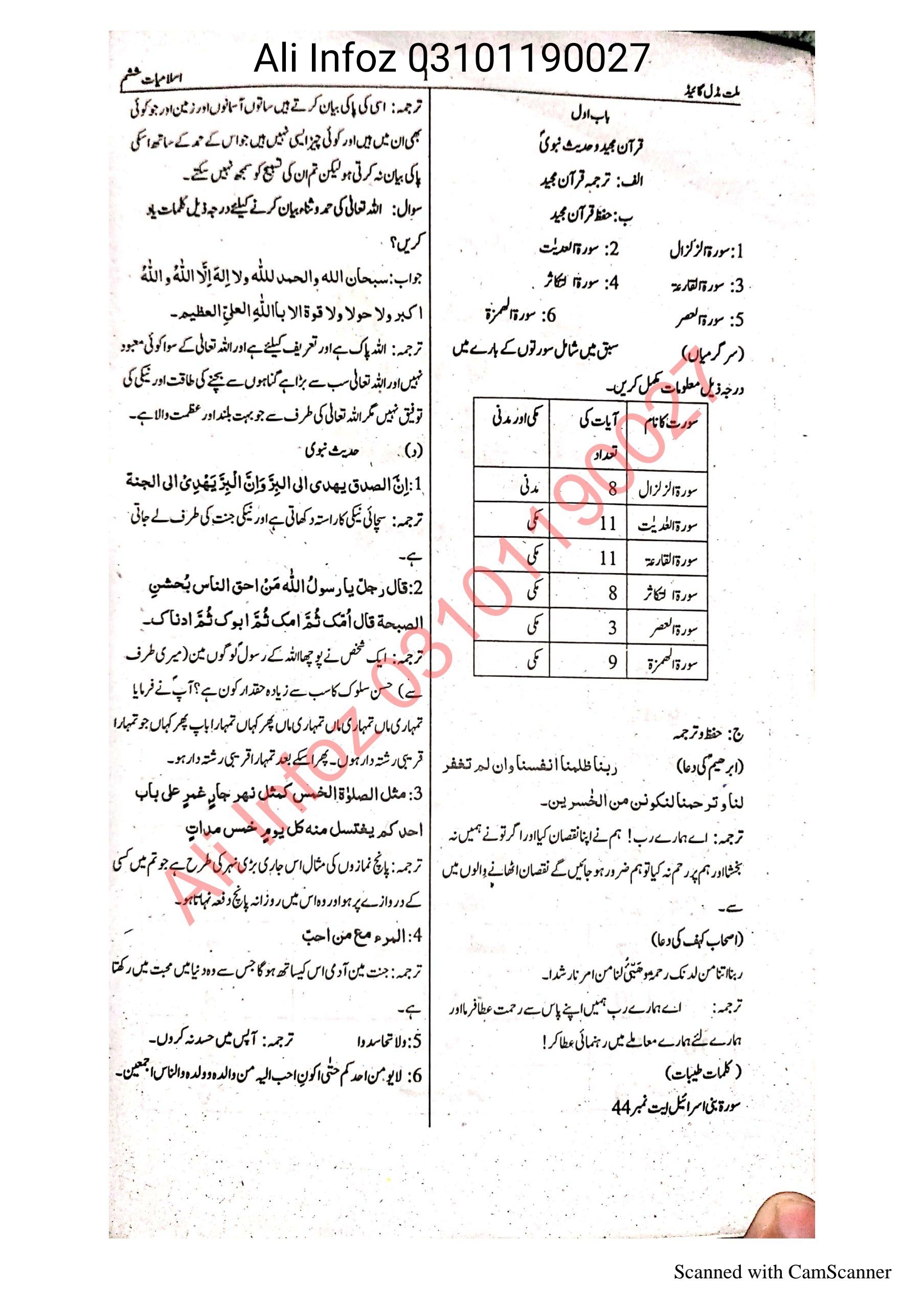 Islamiat 6th Guide اسلامیات گائیڈ جماعت ششم  Cover
