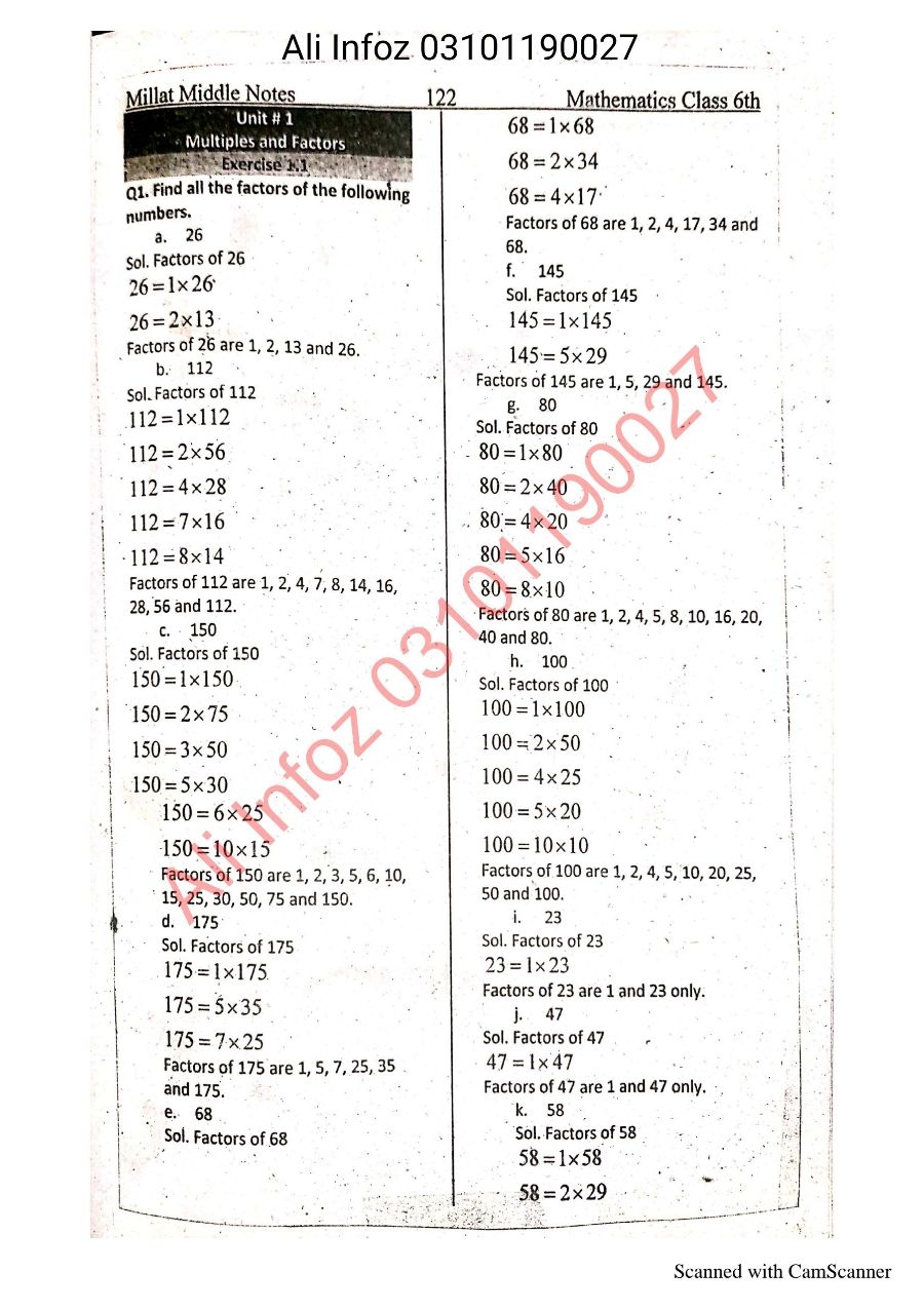 Maths 6th guide میتھس (ریاضی) گائیڈ جماعت ششم  Cover