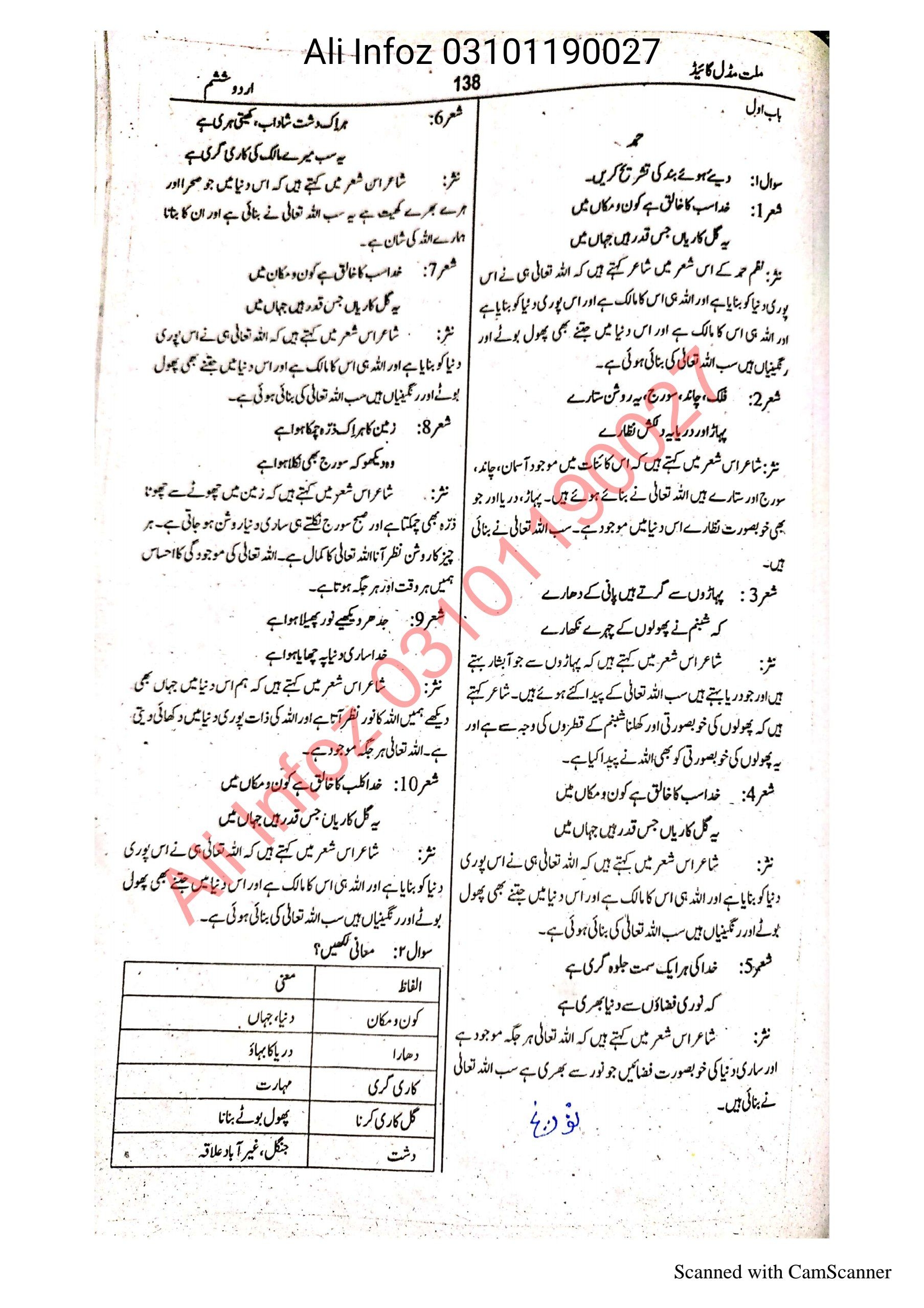 Urdu 6th Guide اردو گائیڈ جماعت ششم  Cover
